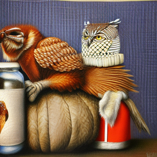 fence, fried chicken, cushion, armadillo, owl, wolf, nutcracker, sock, jar, pencil